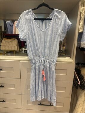 Nautica Blue & White Striped V-Neck Dress